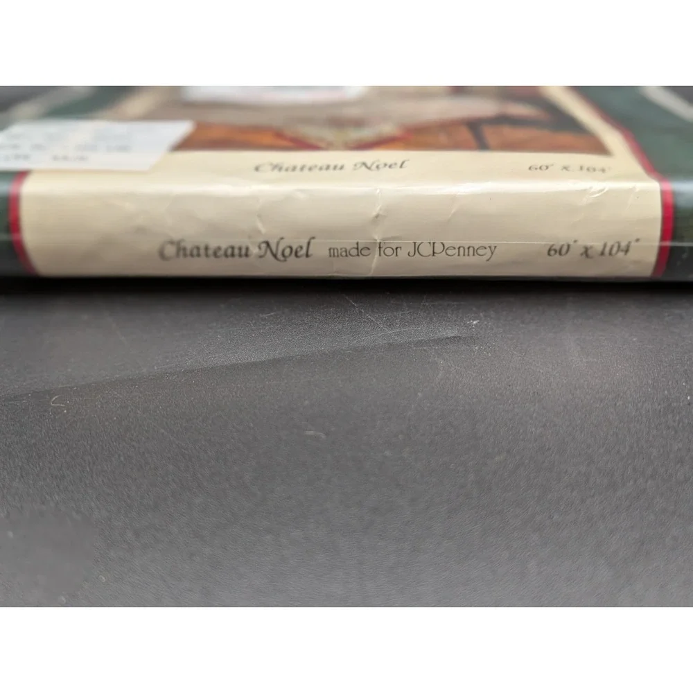 VTG NOS Holiday Christmas JCPenny Chateau Noel Tablecloth Oval 60